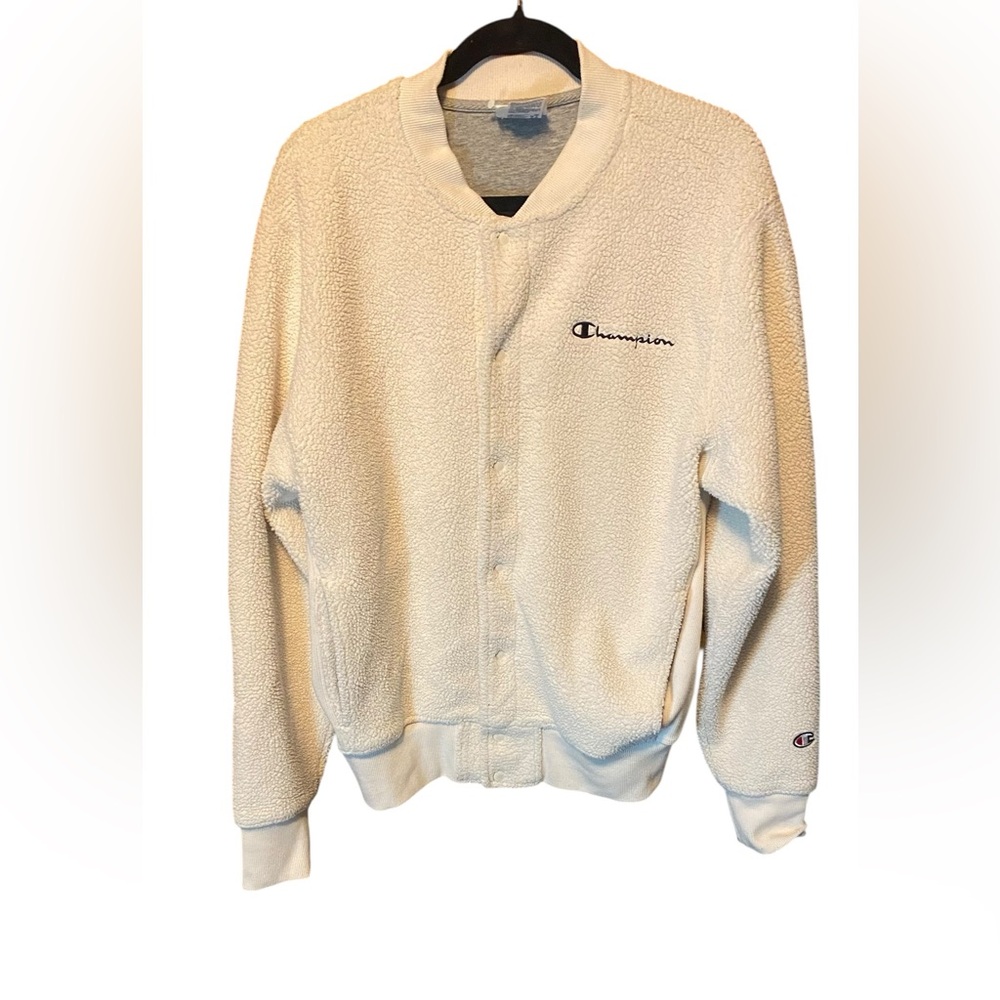 Champion Teddy Fleece Button Up Jacket Sherpa Cozy Medium